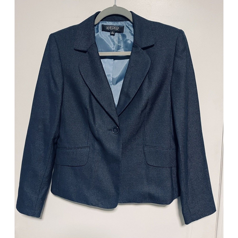 Kasper Womens Blazer Lined Size 6 Career Navy Blue Jacket Suit Blazer Work NEW